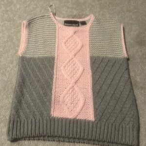 Cable-Knit Pink & Gray Sleeveless Sweater Vest